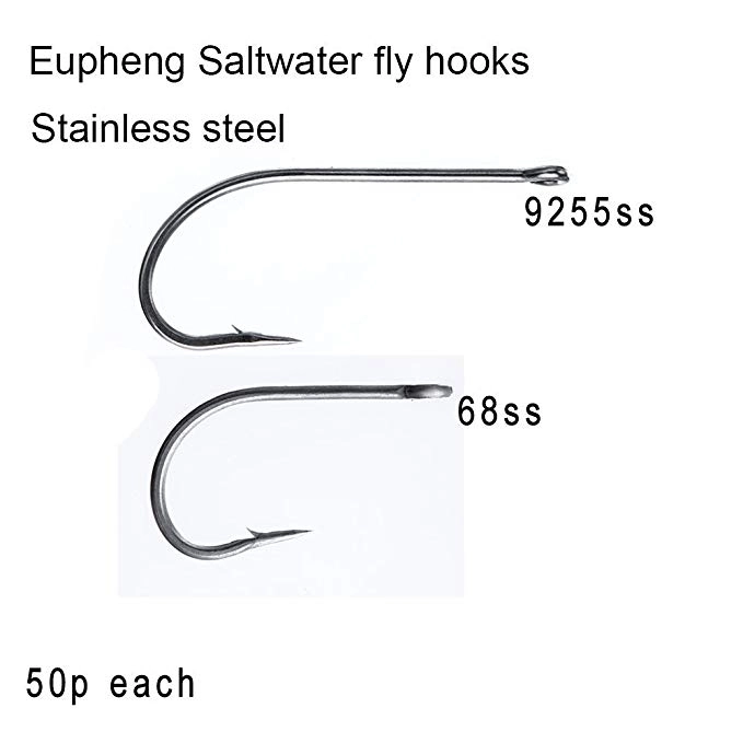 Eupheng 50 pc Each Pack Plus Best Salt Water Stainless Steel Fly Hook Collection EP-9255 SS O'Shaughnessy EP-68SS Tarpon, Bait Fish, Bone Fish Flies, 