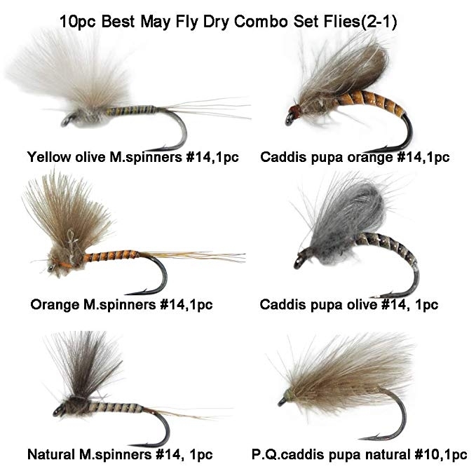 Riverruns 10PC Super Realistic UV Flies Best Mayfly Dry Combo Set Super Sturdy Spinners, Caddis pupa Flies Proudly from Europe