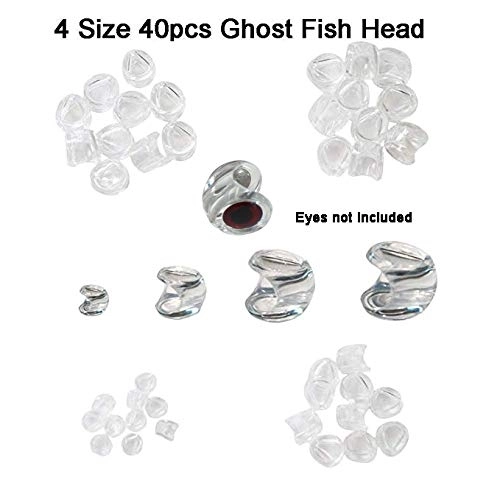 Aventik Ghost Fish Head 40pcs Pack Best Selected Sizes Fly Tying Materials Super Realistic Baitfish Skull Mask Design Ultra Light Living Eyes Not Incl
