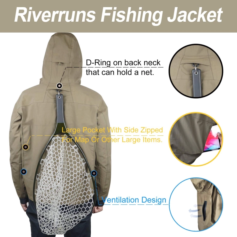 Riverruns Outdoor Waterproof Rain Fishing Wading Jacket and UV Protection Fingerless Fishing Gloves and Fingerless Fishing Workout Gloves For  Fishing