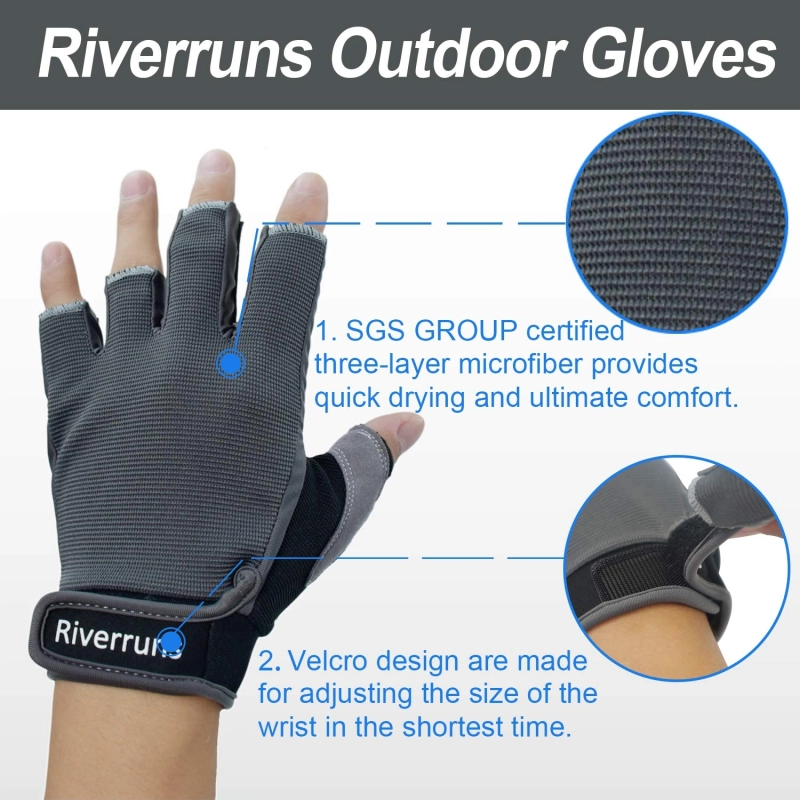 Riverruns Outdoor Waterproof Rain Fishing Wading Jacket and UV Protection Fingerless Fishing Gloves and Fingerless Fishing Workout Gloves For  Fishing