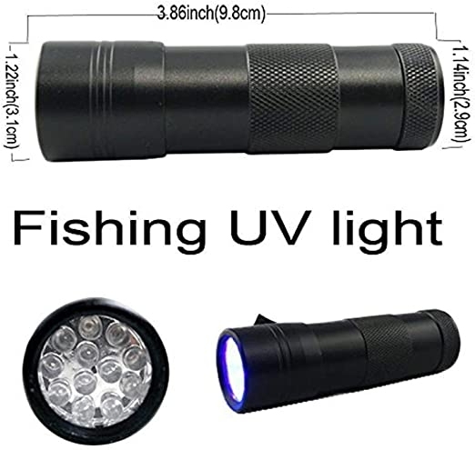 Aventik Two Power Light, One 12 LED Fishing Light + one 395nm Wavelength Fishing Pen Light Fly Tying for Bodies and Wings