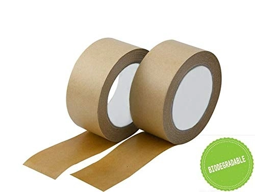 OFDISUPY Kraft Paper Packing Tape Heavy Duty Eco-Friendly Reinforced, Self-Adhesive or Water-Activated (Self-Adhesive, no Fiberglass, 1.4 Inches Width