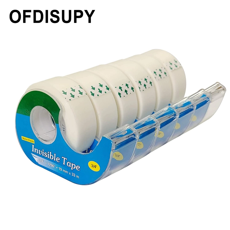 OFDISUPY Invisible Tape with Dispenser for Office Home School Use, 3/4 x 1296 Inches, Pack of 6, Frosted and Invisible on Paper, Great for Correction 
