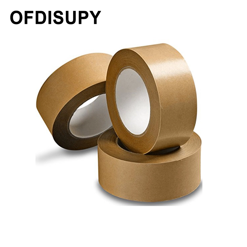 OFDISUPY Kraft Paper Packing Tape Heavy Duty Eco-Friendly Reinforced, Self-Adhesive or Water-Activated (Self-Adhesive, no Fiberglass, 1.4 Inches Width