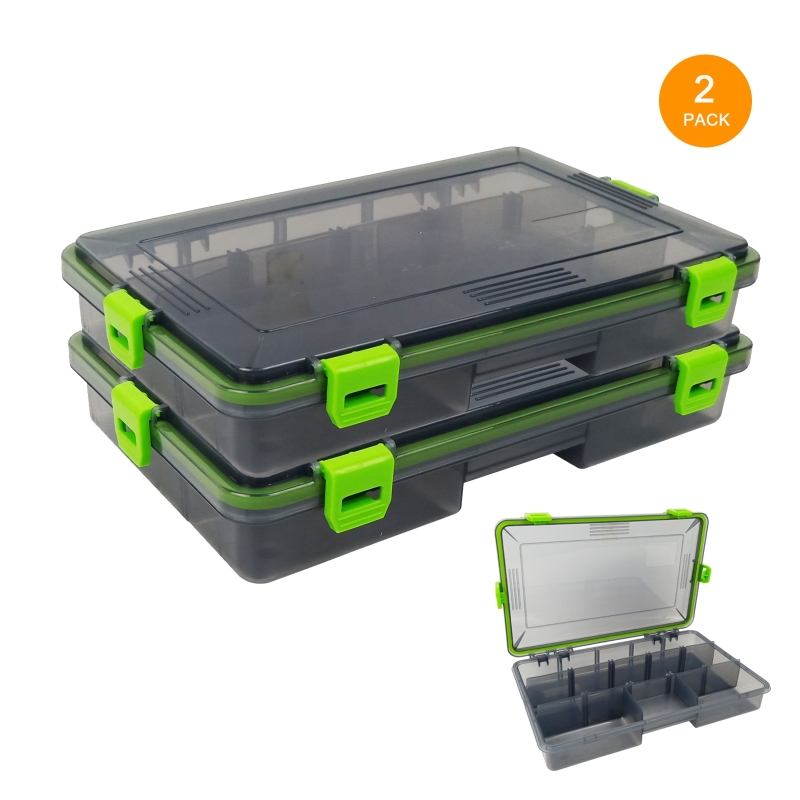 2PACK Aventik Waterproof Fishing Tackle Boxes Storage Trags Organizer Box Transparent Adjustable Dividers Hold Terminal Fishing Tackle and Lures Boxes