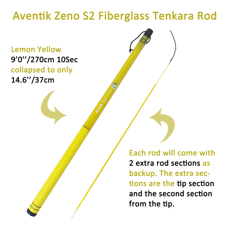 Aventik Zeno S2-Glass Tenkara Rod with 2 Extra Rod Sections 10 Sec in 9ft/10ft Excellent Durability and Strength, Collapsed to Only 14.6in/15.2in, 6:4 Soft M-Action, Super Lightweight and Compact, Elegant Translucent Color Super Eye-catching