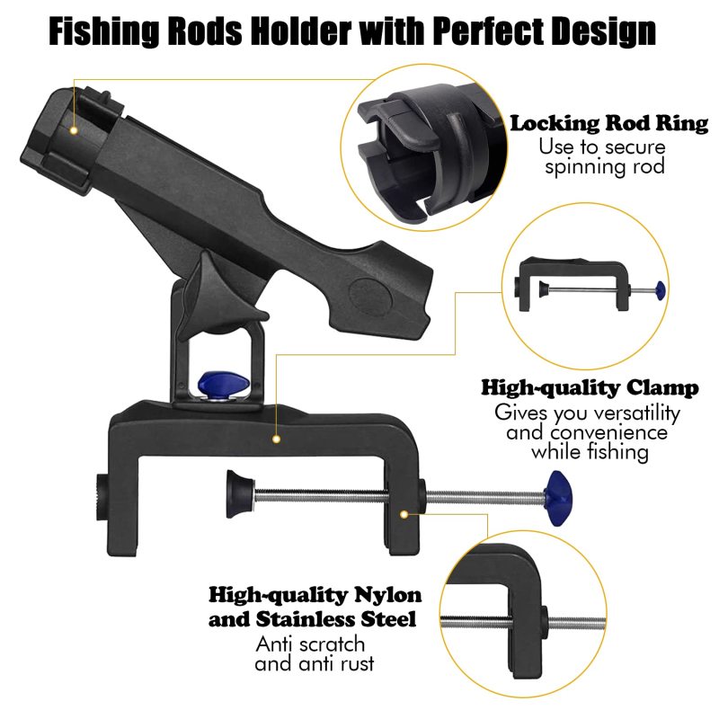 Adjustable Powerlock Kayak Rod Holder for Boats 360 Degree Fishing with Mounting Base
