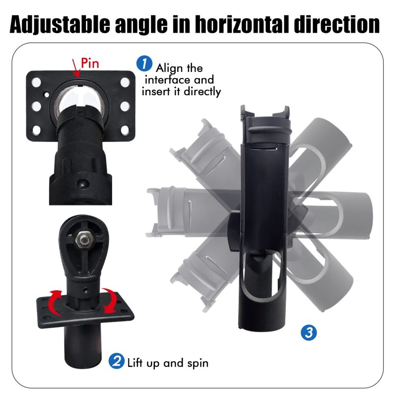 Adjustable Powerlock Kayak Rod Holder for Boats 360 Degree Fishing with Mounting Base