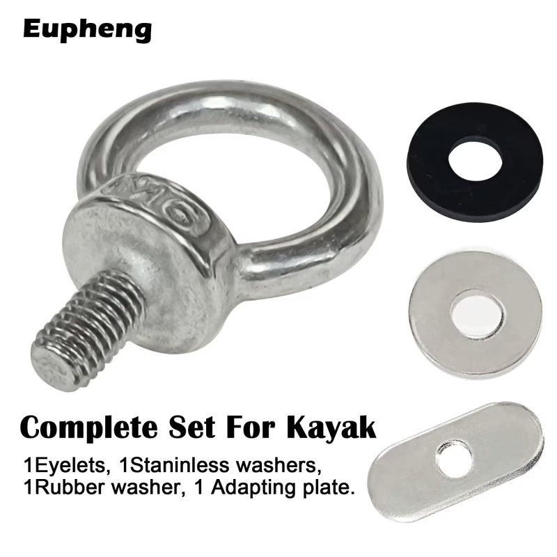 Eupheng Track Mount Kayak Tie Down Eyelet, Kayak Rail Eyelets, Track Mount Tie up Eyelet, Hardware Ring Shaped Eye Bolt, Kayaking Mounting Replacement Kit for Kayak Canoe Boat Bungee Cord Ropes.