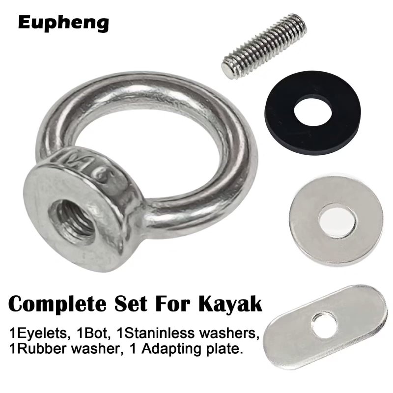 Eupheng Track Mount Kayak Tie Down Eyelet, Kayak Rail Eyelets, Track Mount Tie up Eyelet, Hardware Ring Shaped Eye Bolt, Kayaking Mounting Replacement Kit for Kayak Canoe Boat Bungee Cord Ropes.