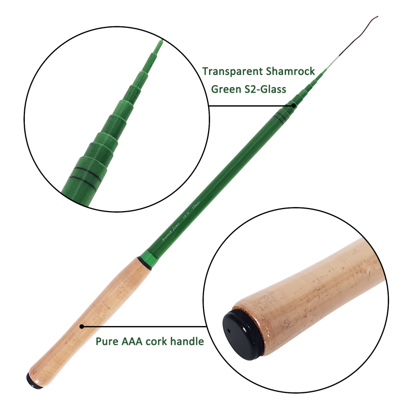 Aventik Zeno S2-Glass Tenkara Rod with 2 Extra Rod Sections 10 Sec in 9ft/10ft Excellent Durability and Strength, Collapsed to Only 14.6in/15.2in, 6:4 Soft M-Action, Super Lightweight and Compact, Elegant Translucent Color Super Eye-catching