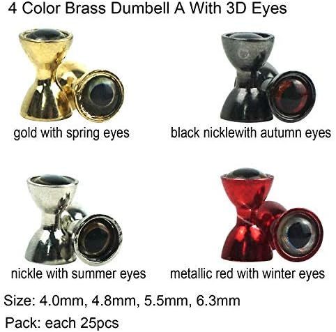 Aventik 25pc Pack Brass Dumbbell Shaped Fish Eyes Realistic Fly Tying Materials, Lure Jig, Easy to Use, Corrosion Resistant, Various Sizes & Colors for Trout