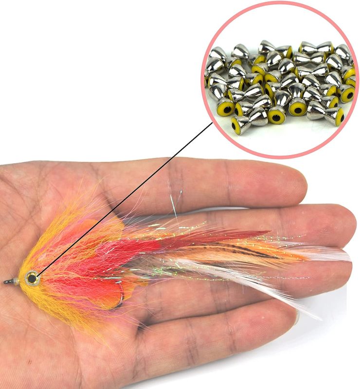 Aventik 25pc Pack Brass Dumbbell Shaped Fish Eyes Realistic Fly Tying Materials, Lure Jig, Easy to Use, Corrosion Resistant, Various Sizes & Colors for Trout