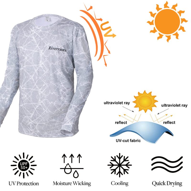 Aventik UPF 50+ Long Sleeve Fishing Shirt, Light Weight Fishing Shirt Men with Sun Protection Outdoor Activity