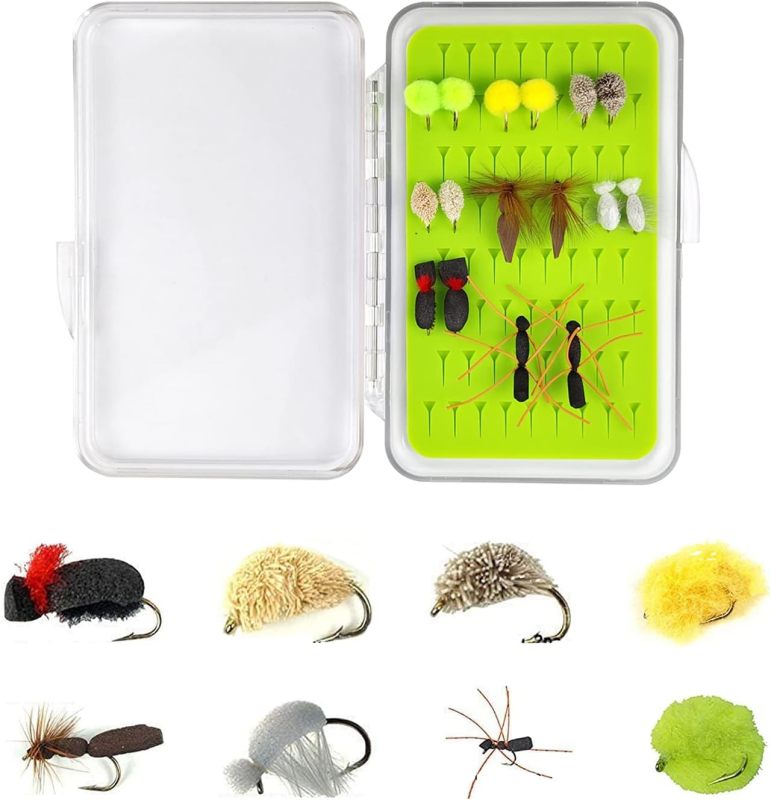 Best Assortment Flies Combo Carp Flies Wet Trout Fishing Flies Dry Flies,Nymphs,Streamers,Salt Water Flies with Silicone Fly Box Packing