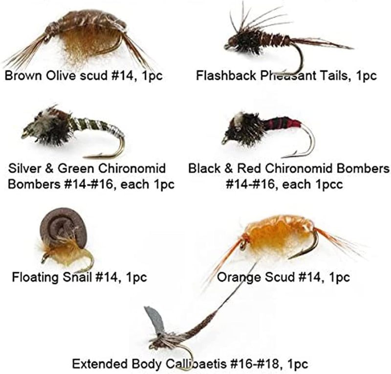 Best Assortment Flies Combo Carp Flies Wet Trout Fishing Flies Dry Flies,Nymphs,Streamers,Salt Water Flies with Silicone Fly Box Packing