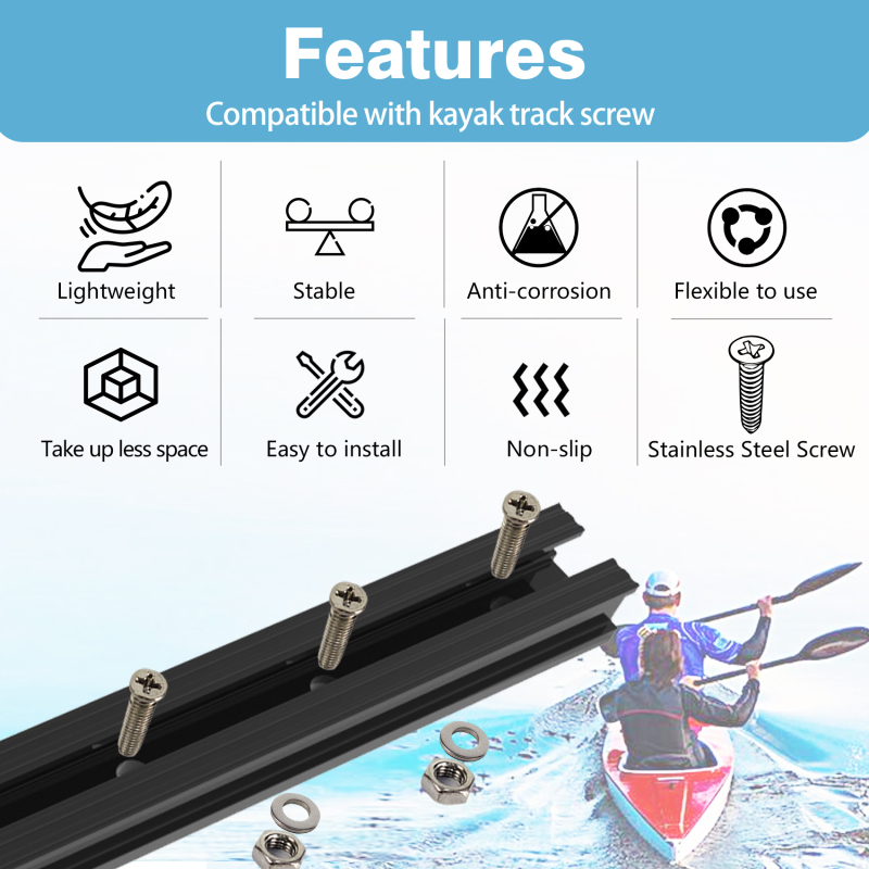 Aventik 4" 8" 12"and 16" Light/Medium Duty Polymer Kayak Mount Track Compatible with 1/2" Wide Kayak Track Screw