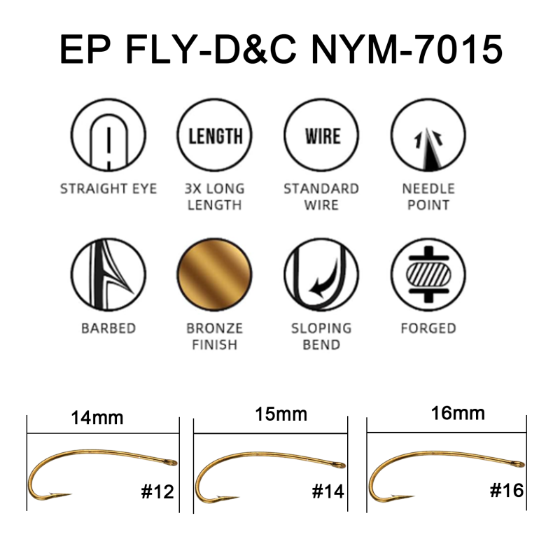 Eupheng Fly Fishing Hooks 100pc Pack Micro Barbed High Carbon Steel Bronze Forged for Dry Flies, Curved Nymphs, Shrimp,Caddis Pupa