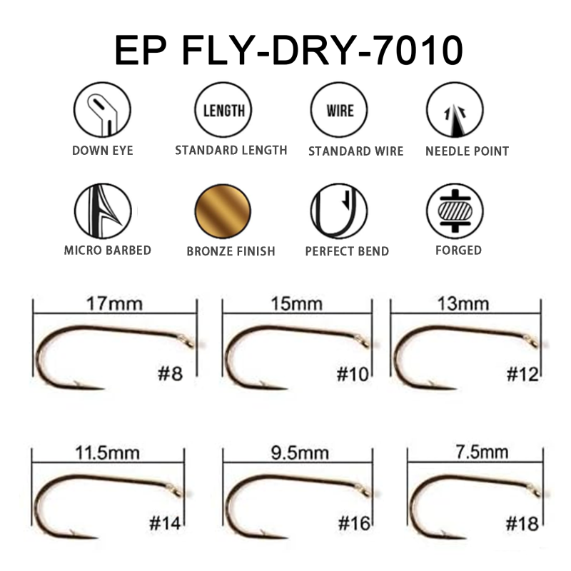 Eupheng Fly Fishing Hooks 100pc Pack Micro Barbed High Carbon Steel Bronze Forged for Dry Flies, Curved Nymphs, Shrimp,Caddis Pupa