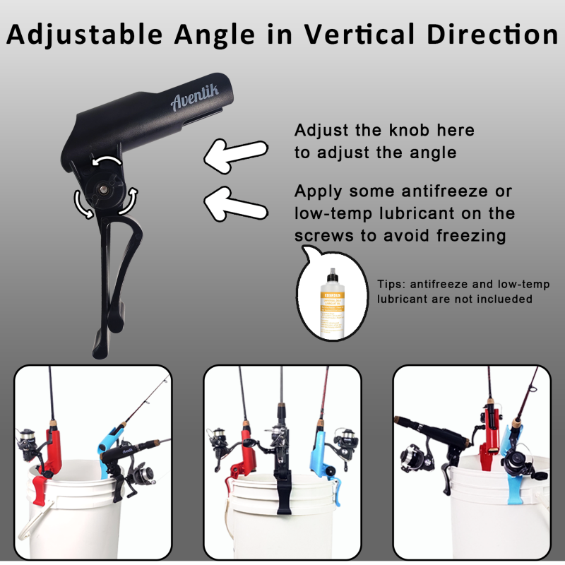 Aventik Bucket Rod Holder for Spinning Fishing Ice Fishing, Adjustable Angle in Vertical Direction, Durable in Extremely Cold Weather, Free Your Hands, Improve Your Efficiency, Also a Rod Storage Rack