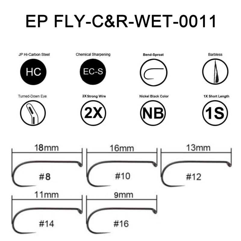 Eupheng Fly Hooks Assortment of Best Sizes Dry Wet Nymph Shrimp&Pupa, Streamer, Caddis, Jig, Scud Flies Great Value Package Barbless Catch & Release Fishing Hooks