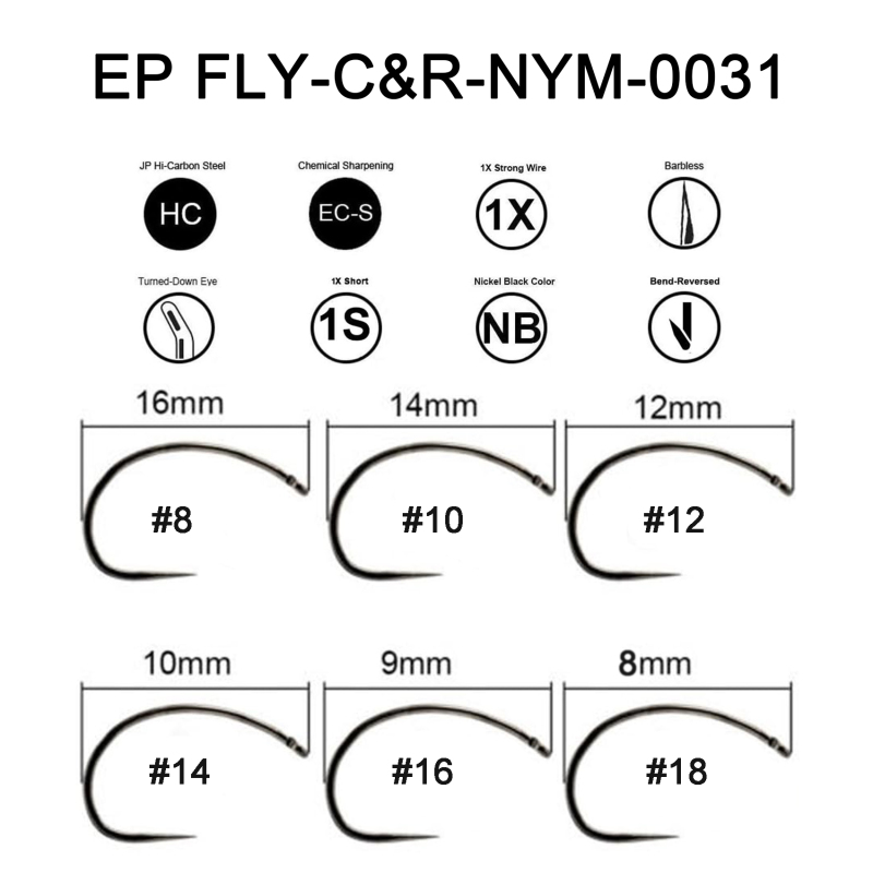 Eupheng Fly Hooks Assortment of Best Sizes Dry Wet Nymph Shrimp&Pupa, Streamer, Caddis, Jig, Scud Flies Great Value Package Barbless Catch & Release Fishing Hooks