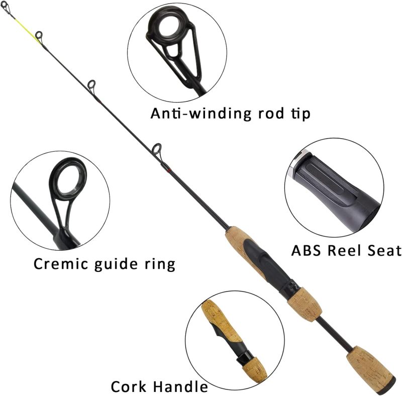 Aventik Ultralight Ice Fishing Rod 24/26/28/30/32 inch Medium Light Fast Action Multi Target Species Spinning Ice Fishing Rods for Walleye Perch Panfish and Trout