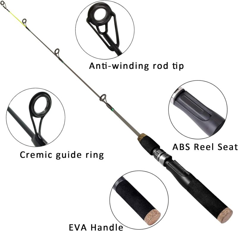 Aventik Ultralight Ice Fishing Rod 24/26/28/30/32 inch Medium Light Fast Action Multi Target Species Spinning Ice Fishing Rods for Walleye Perch Panfish and Trout