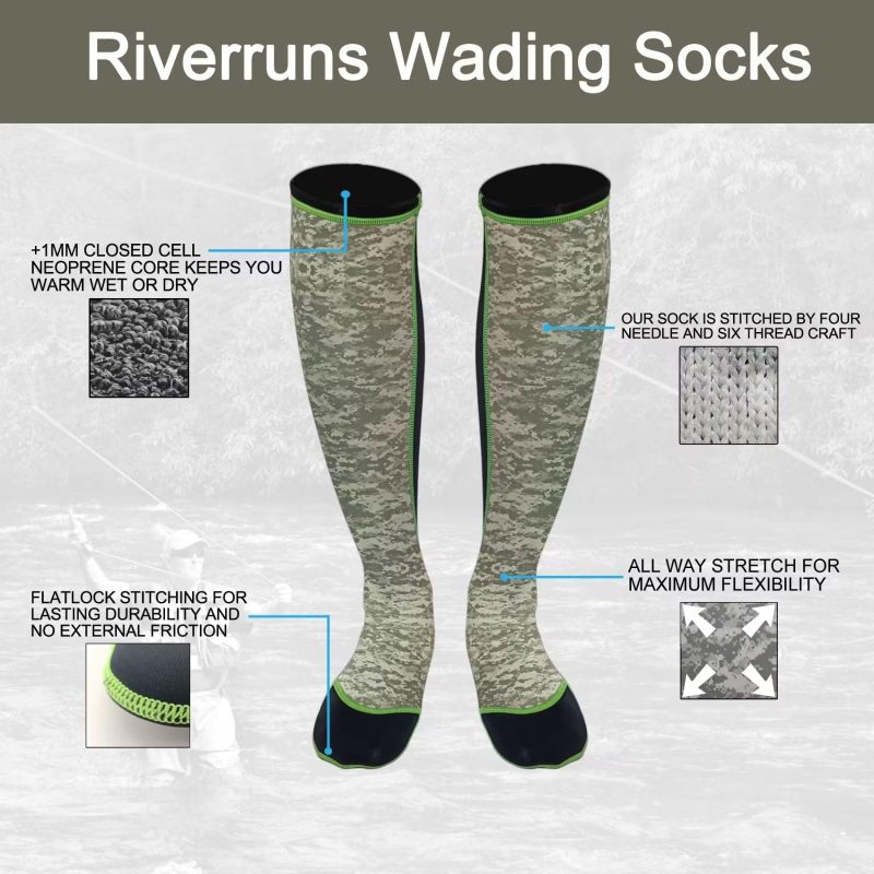 Riverruns Frictionless Wading Socks, Neoprene Wet-suit Wader socks for Men and Women Outdoor Fishing, Surfing, Wakeboarding