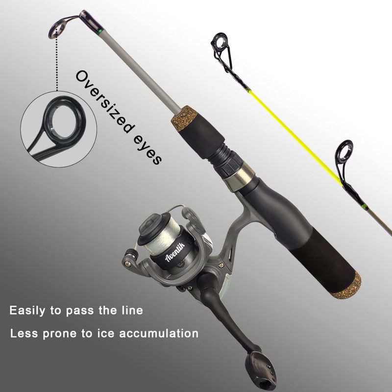 Aventik Ultralight Ice Fishing Rod 24/26/28/30/32 inch Medium Light Fast Action Multi Target Species Spinning Ice Fishing Rods for Walleye Perch Panfish and Trout