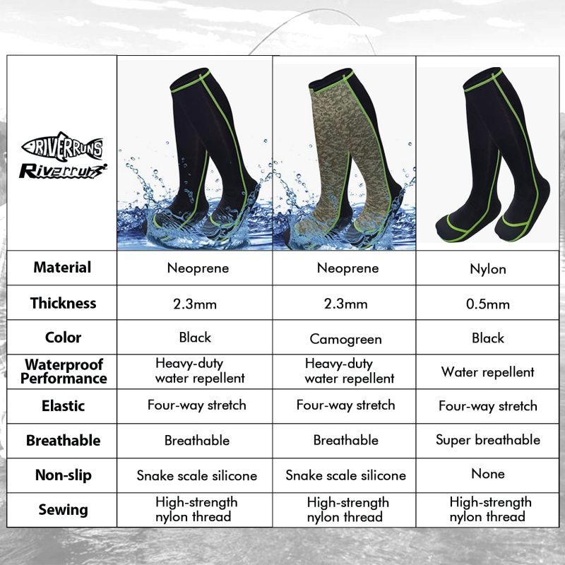 Riverruns Wading Socks Nylon Fishing Wader Socks Beach Water Diving Socks Thermal Wetsuit Boots Anti Slip for fishing Outdoor Rafting Sailing