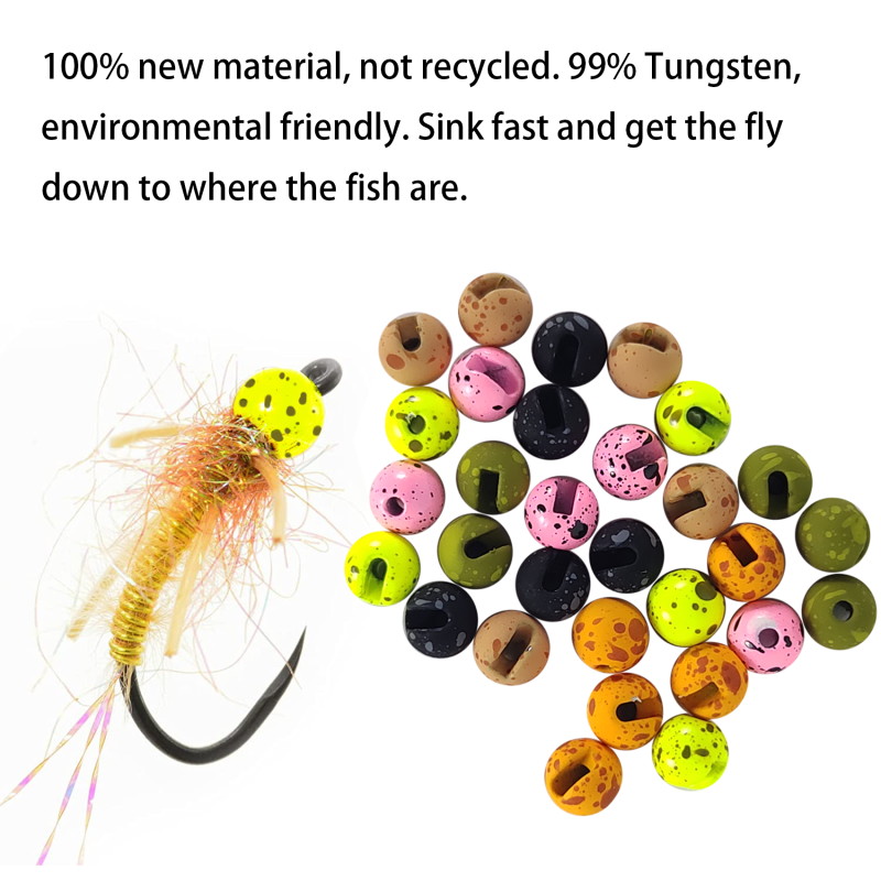 Eupheng 25pcs Mottled Tactical Slotted Tungsten Beads for Jig Hooks Fly Tying Assortment Nymph Head Fly Tying Materials 6 Colors / 5 Sizes