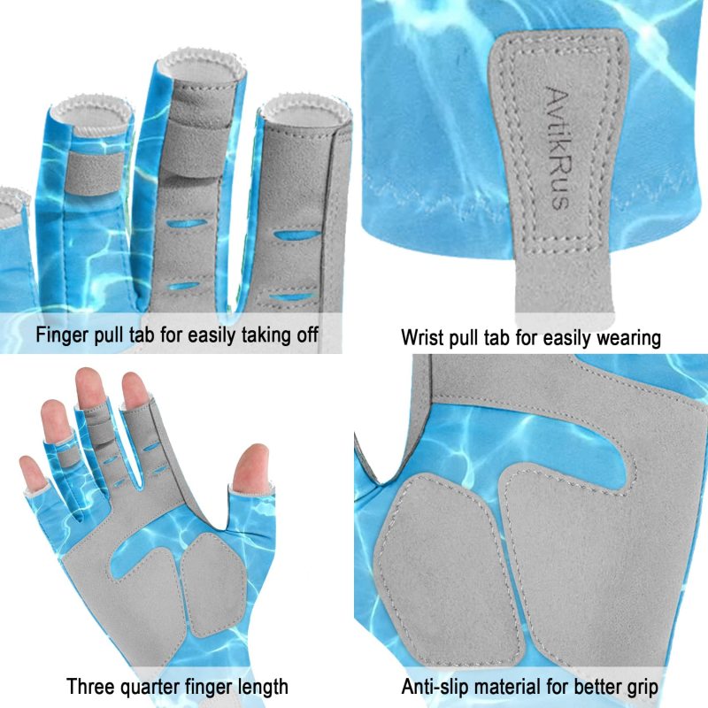 Aventik UPF 50+ Fishing Gloves- Fingerless Sun Protection-for Women Men