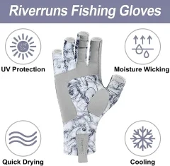 Riverruns Fingerless Fishing Gloves are Designed for Men and Women Fishing, Boating, Kayaking, Hiking, Running, Cycling and Driving.