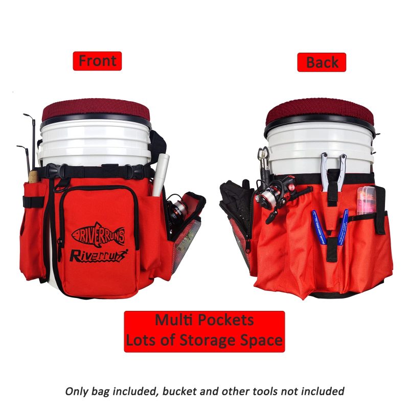 Ice Fishing General Fishing Bucket Tool Organizer, Multiple pockets, Adjustable Bucket Caddy Tackle Bag for 5-Gallon Bucket