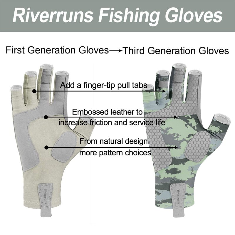 Riverruns UPF 50+ Fingerless Fishing Gloves UV Protection Fishing Sun Gloves for Men and Women Fishing, Boating, Kayaking, Hiking, Running, Cycling and Driving