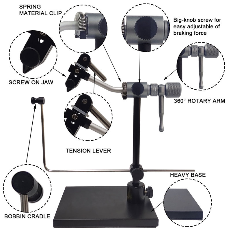 Eupheng Madison True Rotary Vise Fly Tying Vise Easy Adjustment of Rotation Resistance 26 to 4/0 Hook Sizes