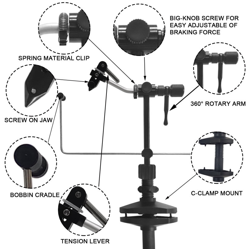 Eupheng Madison True Rotary Vise Fly Tying Vise Easy Adjustment of Rotation Resistance 26 to 4/0 Hook Sizes