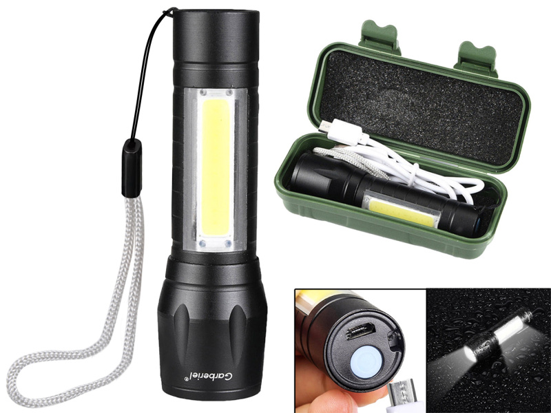 Mini USB Rechargeable Flashlight High Power Flashlight with COB Sidelight