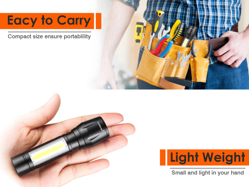 Mini USB Rechargeable Flashlight High Power Flashlight with COB Sidelight