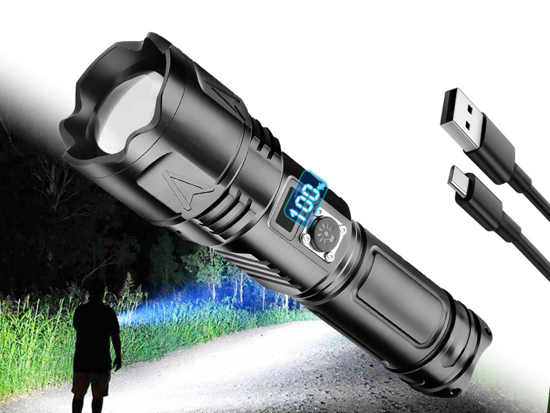 100000 Lumen Super Bright 5 Modes LED Rechargeable Flashlight With 26650 Battery & Power Display