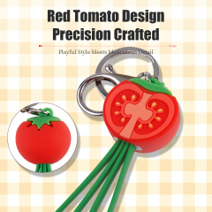 Adorable Cute Tomato Shaped 3 in 1 Charging Cable Portable Keychain 2.4A 3D PVC Tomato Multi USB Charging Cable for iPhone 16 Pro Max
