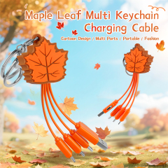 Promotion Gift Maple Leaf Multi Charging Cable Phone Charger 2.4A TPE Cord Unique Keychain 4 in 1 Charging Cable