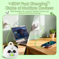 Creative Electronic Accessory 60W Wrist Strap Cable Panda Themed Fast Charging Cord Portable Fashionable Phone Cable for School