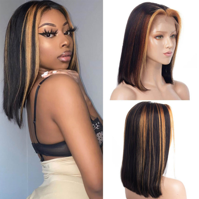 Laborhair 13x4 Honey Blonde Highlight Short Bob Straight Hair Lace Front Wigs