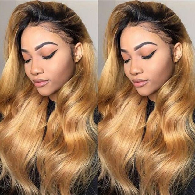 Laborhair Ombre 1B/27 Honey Blonde Color Body Wave Lace Front Wigs