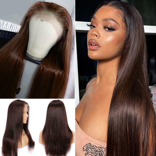 Laborhair Brown Color Straight Hair 13x4 Lace Front Wigs