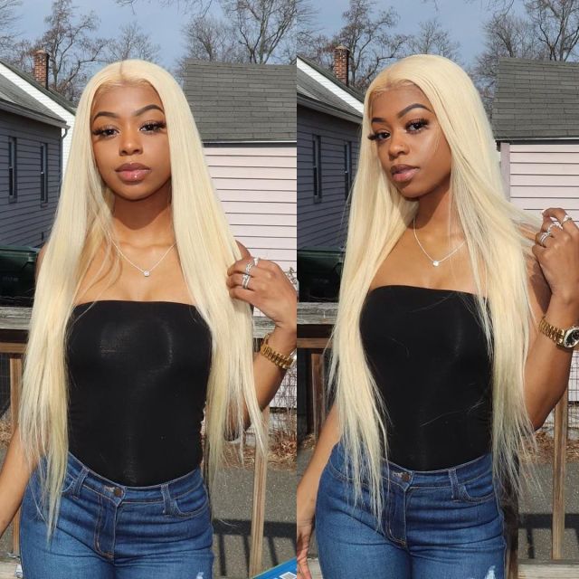Laborhair 613 Blonde Straight Human Hair Lace Front Wigs 180 Density