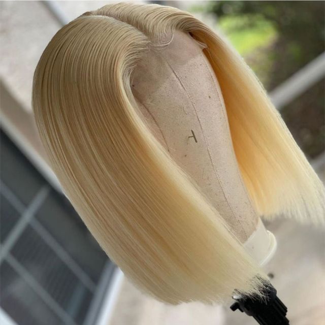 Laborhair Color 613 Blonde Straight Human Hair 180% Lace Front Short Bob Wigs